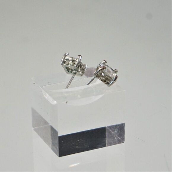 Vintage Cubic Zirconia Stud Earrings 7 mm Square Princess Cut Clear Unisex - Picture 5 of 5